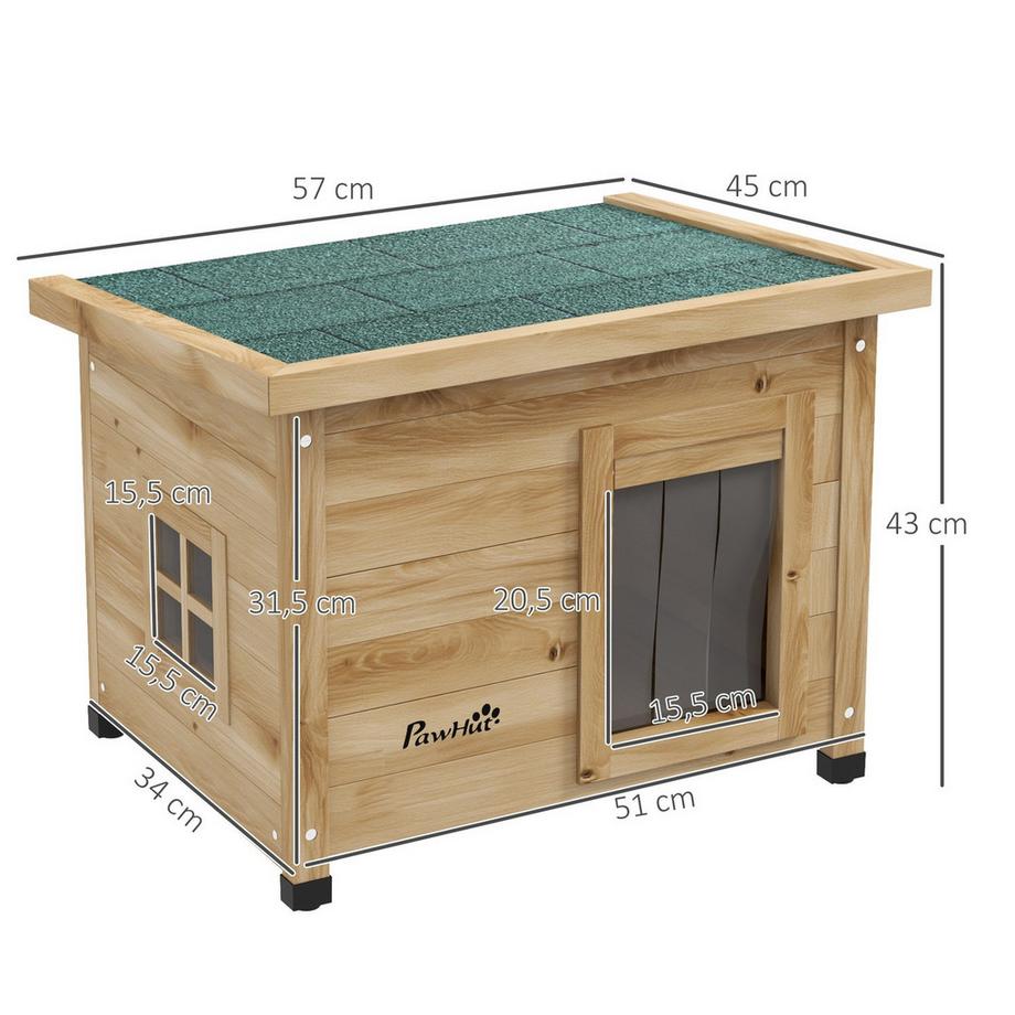 Northio  Katzenhaus Aus Holz, Katzenhütte Outdoor, Katzenhöhle Mit Türvorhang, Kleintierhaus Mit Erhöhtem Design, Gelb, 57 X 45 X 43 Cm 