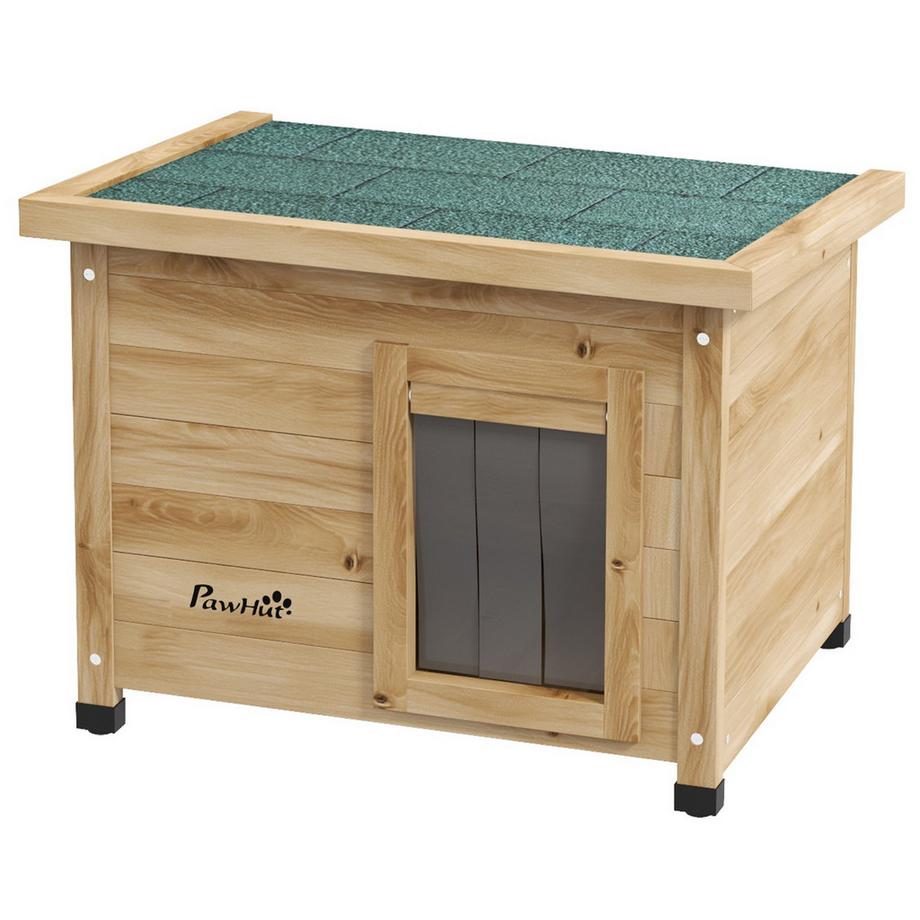Northio  Katzenhaus Aus Holz, Katzenhütte Outdoor, Katzenhöhle Mit Türvorhang, Kleintierhaus Mit Erhöhtem Design, Gelb, 57 X 45 X 43 Cm 