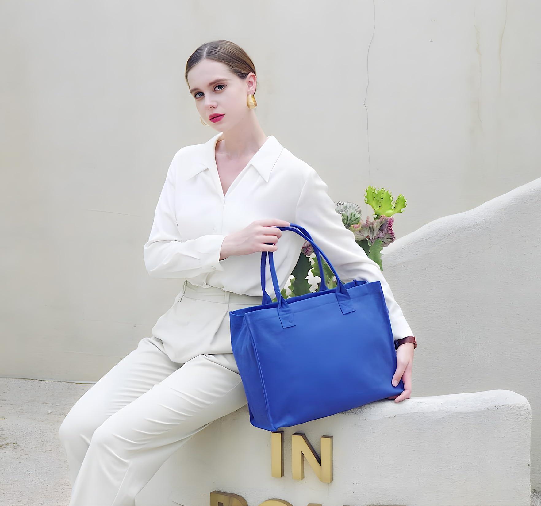 Only-bags.store Canvas Einkaufstasche Grosse Handtasche Reisetasche Arbeitstasche mit Schultergurt Reissverschluss  