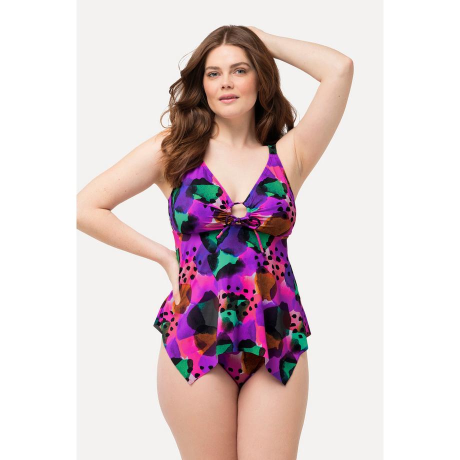 Ulla Popken Tankini Mélange d'Imprimés Anneau Décoratif Bonnets Souples  