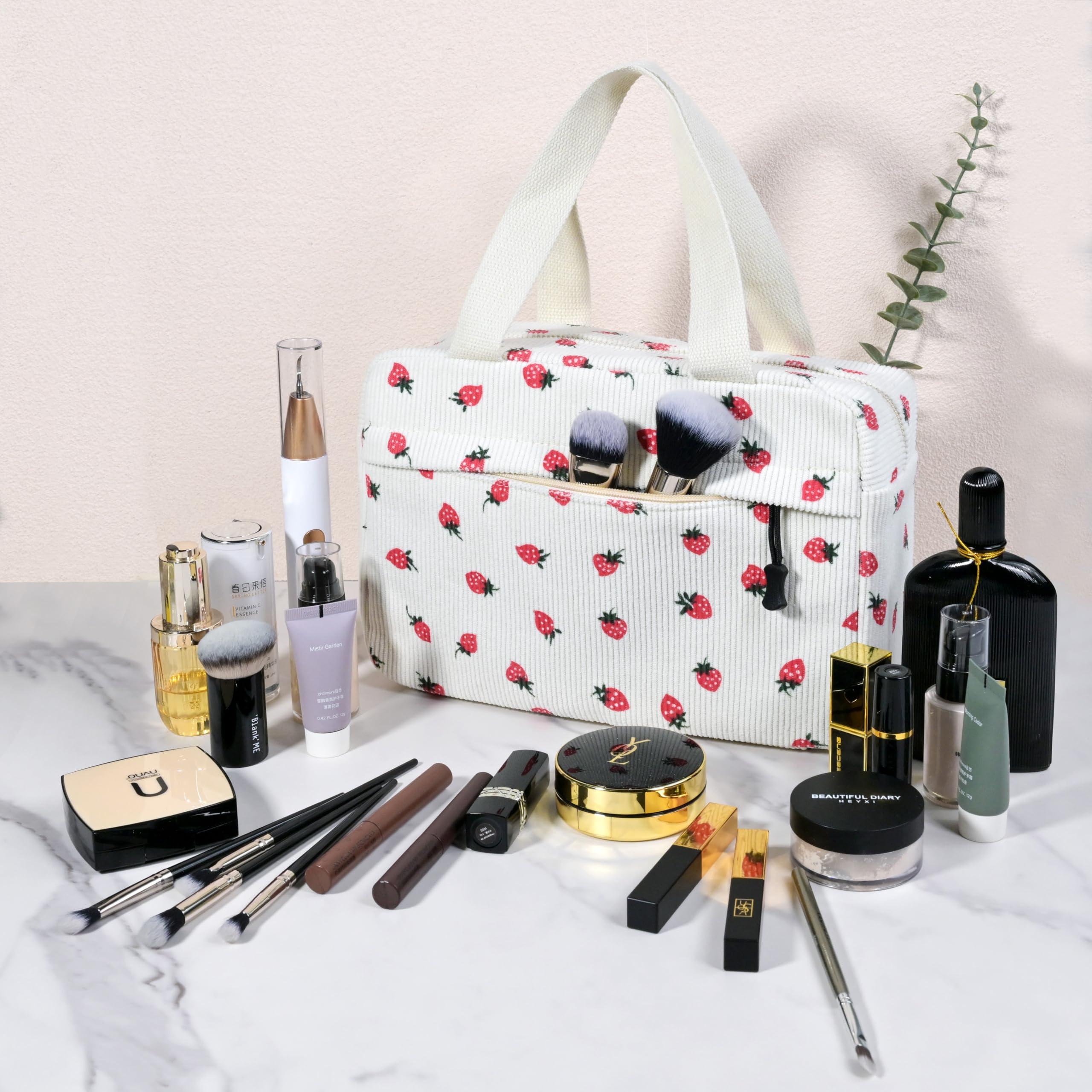 Only-bags.store Große Kosmetiktasche Kord Strawberry Print  