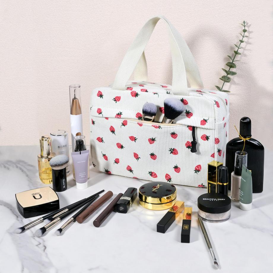 Only-bags.store Große Kosmetiktasche Kord Strawberry Print  