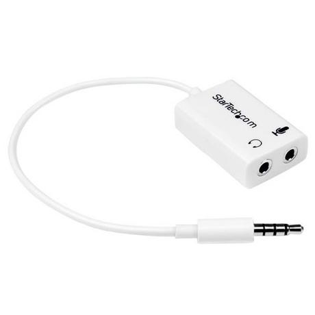 STARTECH.COM  StarTech.com Adaptateur pour casque avec prises pour écouteur et microphone séparées - Mini-Jack 3,5mm 1x (M) 2x (F) - Blanc 