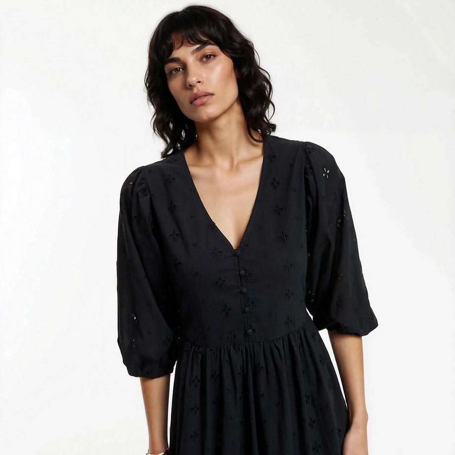 La Redoute Collections Langes Kleid englische Stickerei V-Ausschnitt  