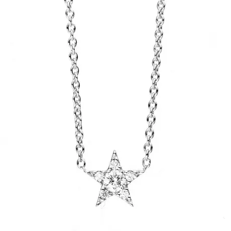 MUAU Schmuck  Collier or blanc 585/14K diamant étoile 0,1ct. 43 cm Argent