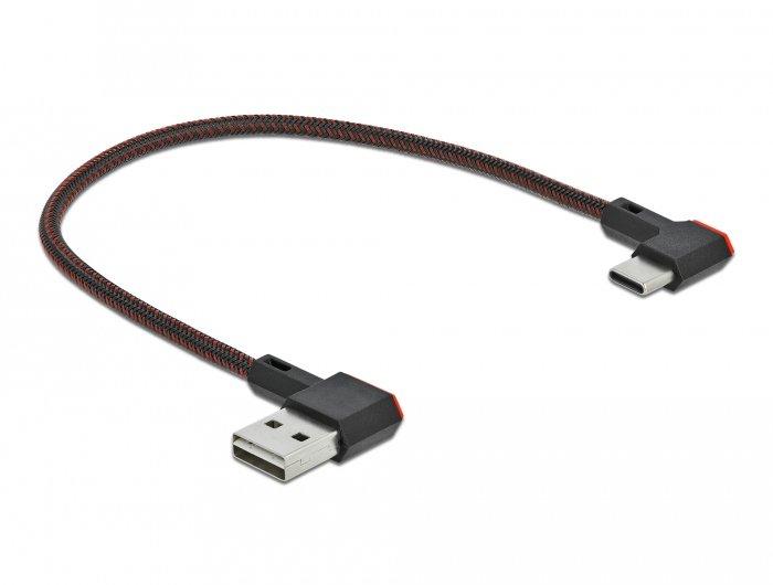 DeLock  Câble EASY-USB 2.0 Type-A mâle à USB Type-C™ mâle coudé vers la gauche / droite 0,2 m noir 