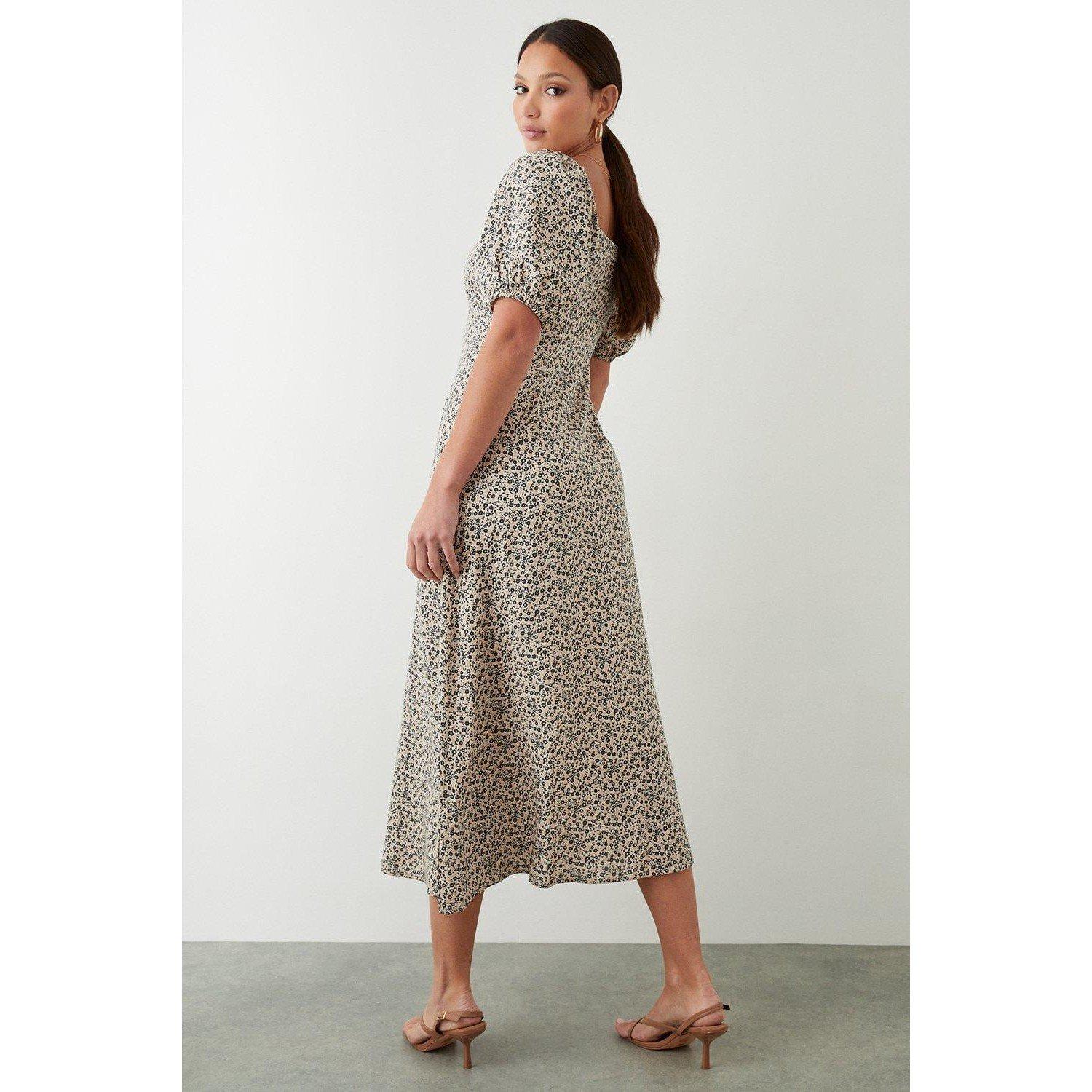 Dorothy Perkins Gerafftes geblümtes Midikleid  