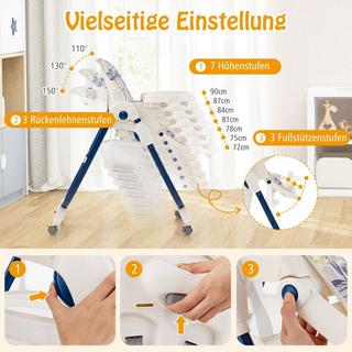 Northio  Klappbarer Hochstuhl mit Rädern & Verstellbarer Höhe & Fußstütze & Rückenlehne Babysitz Marineblau 