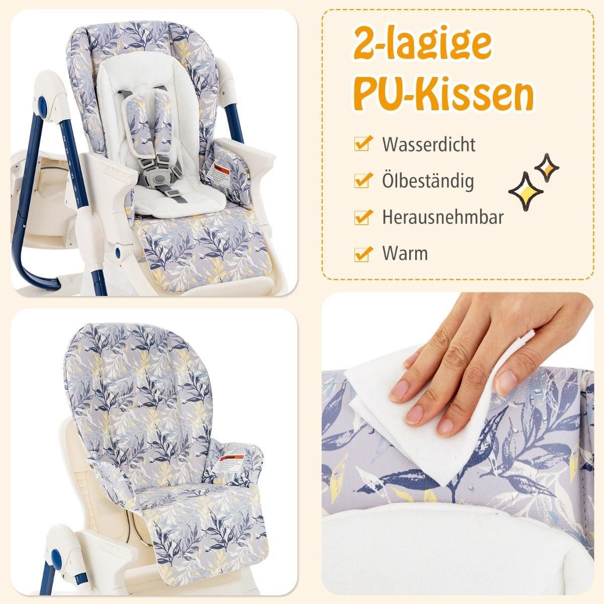 Northio  Klappbarer Hochstuhl mit Rädern & Verstellbarer Höhe & Fußstütze & Rückenlehne Babysitz Marineblau 