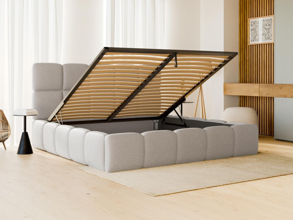 PASCAL MORABITO Lit coffre 140 x 190cm - Tissu chiné - Gris clair + Matelas - DAMADO de Pascal Morabito  