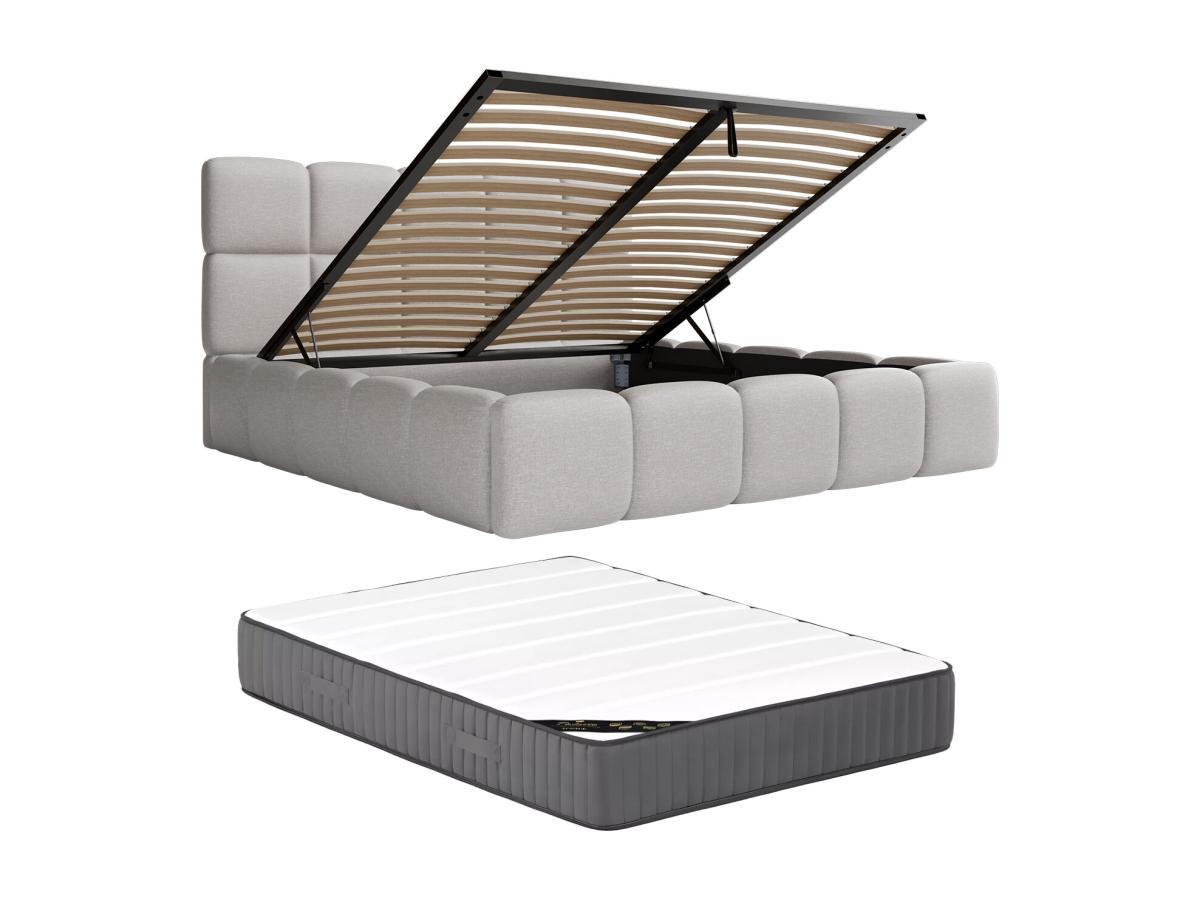 PASCAL MORABITO Lit coffre 140 x 190cm - Tissu chiné - Gris clair + Matelas - DAMADO de Pascal Morabito  