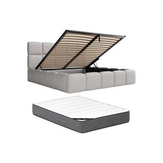 PASCAL MORABITO Lit coffre 140 x 190cm - Tissu chiné - Gris clair + Matelas - DAMADO de Pascal Morabito  