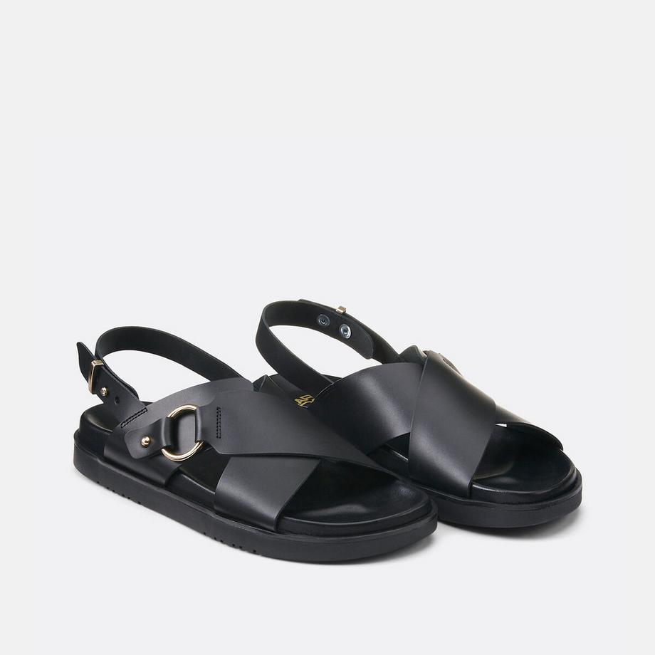 Sandales croisées en cuir lisse