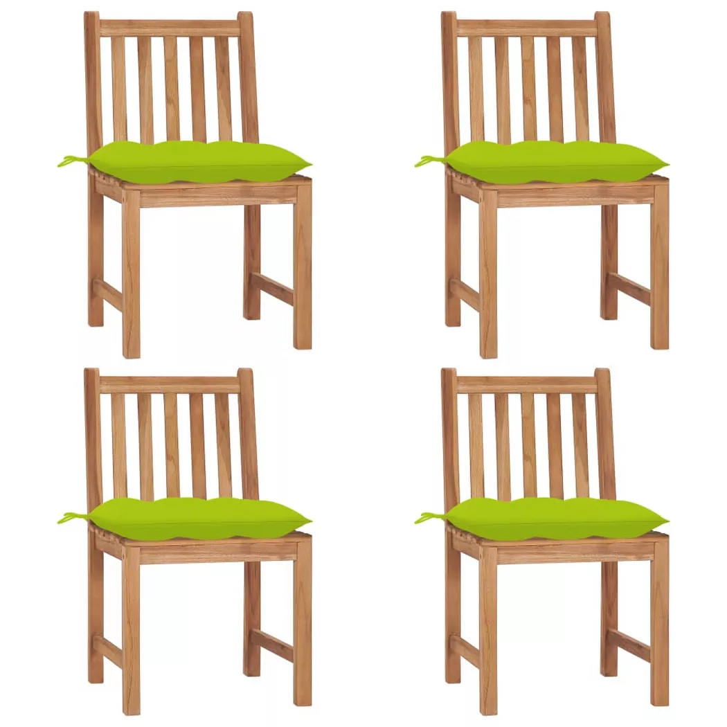 vidaXL Gartenstühle 4 Stk. mit Kissen Massivholz Teak