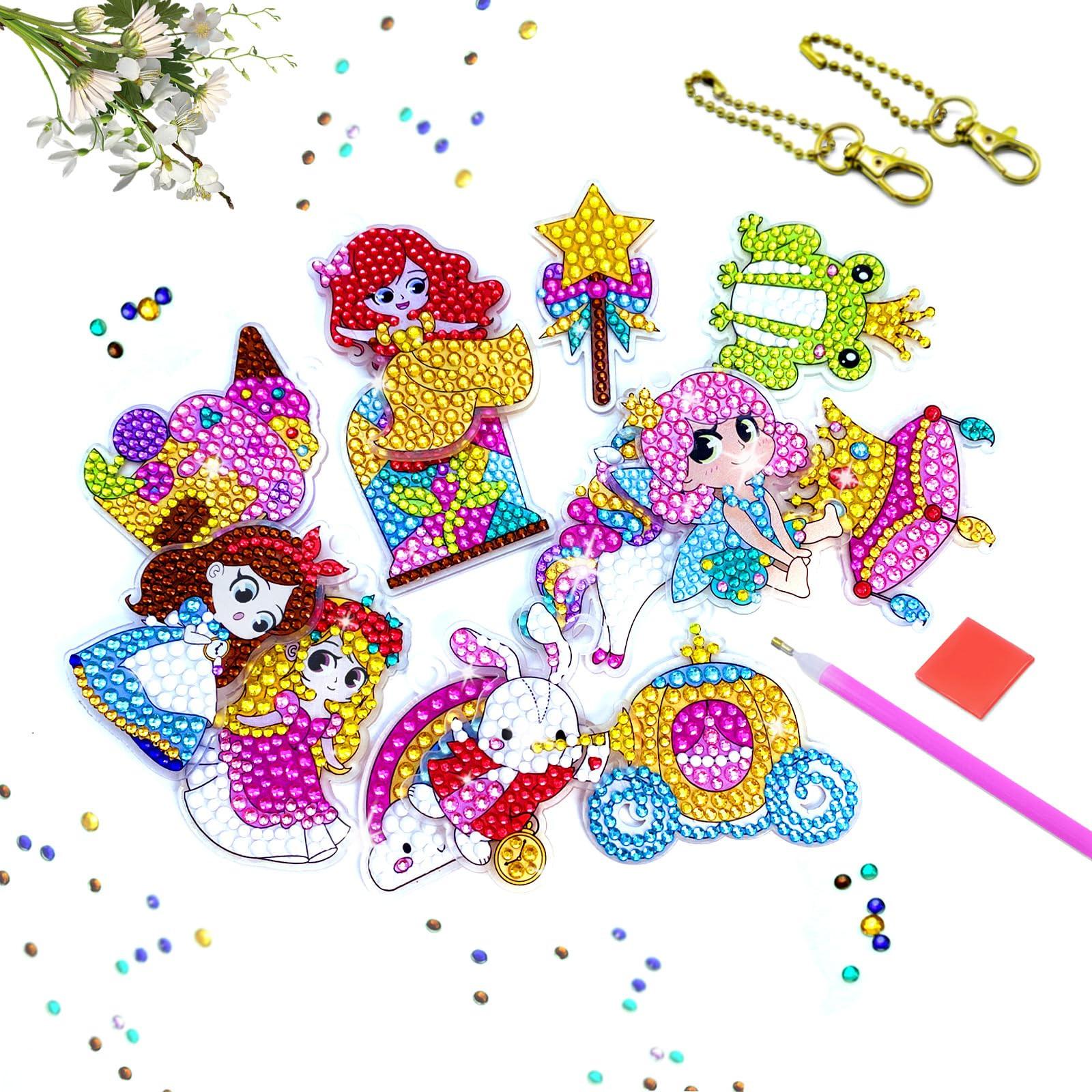 Activity-board  Diamant Malerei Schlüsselanhänger, 5D Diamant Malerei Schlüsselanhänger Kits Kinder DIY Prinzessin Diamant Anhänger Ornamente 