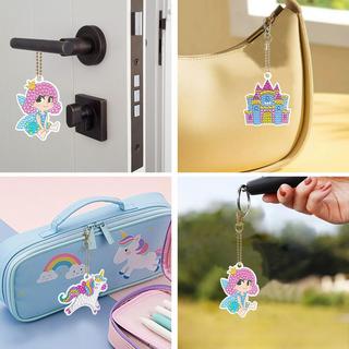 Activity-board  Diamant Malerei Schlüsselanhänger, 5D Diamant Malerei Schlüsselanhänger Kits Kinder DIY Prinzessin Diamant Anhänger Ornamente 