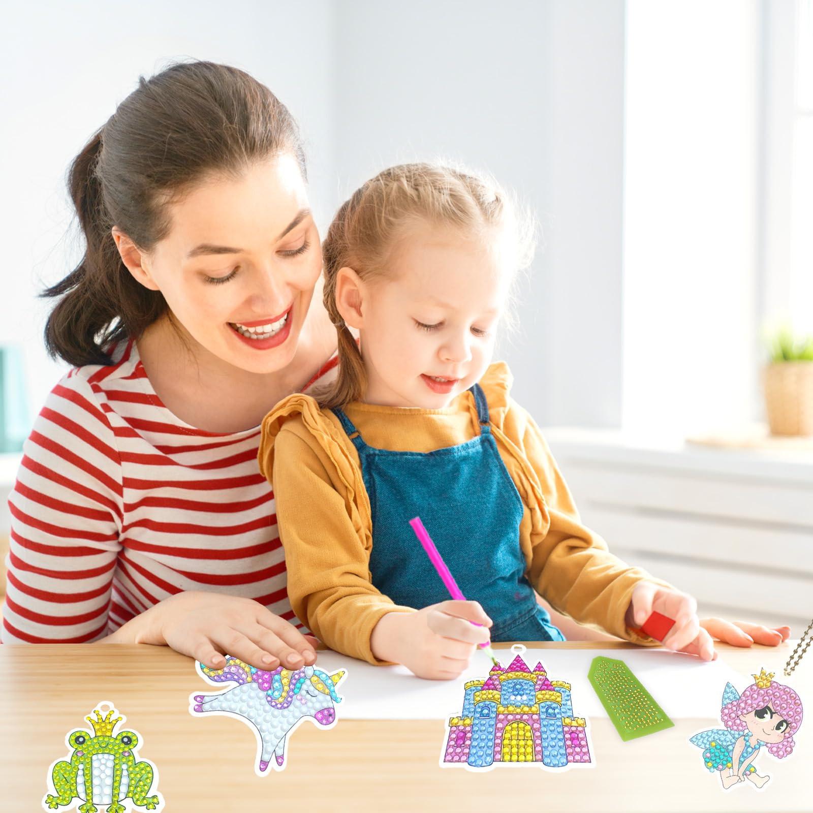 Activity-board  Diamant Malerei Schlüsselanhänger, 5D Diamant Malerei Schlüsselanhänger Kits Kinder DIY Prinzessin Diamant Anhänger Ornamente 