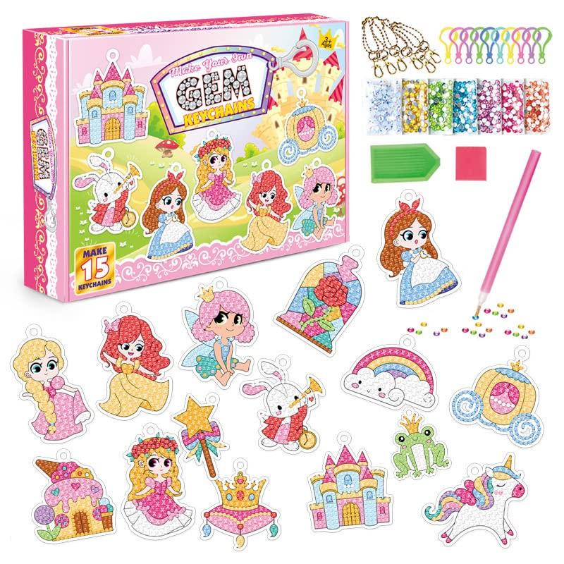 Activity-board  Diamant Malerei Schlüsselanhänger, 5D Diamant Malerei Schlüsselanhänger Kits Kinder DIY Prinzessin Diamant Anhänger Ornamente 