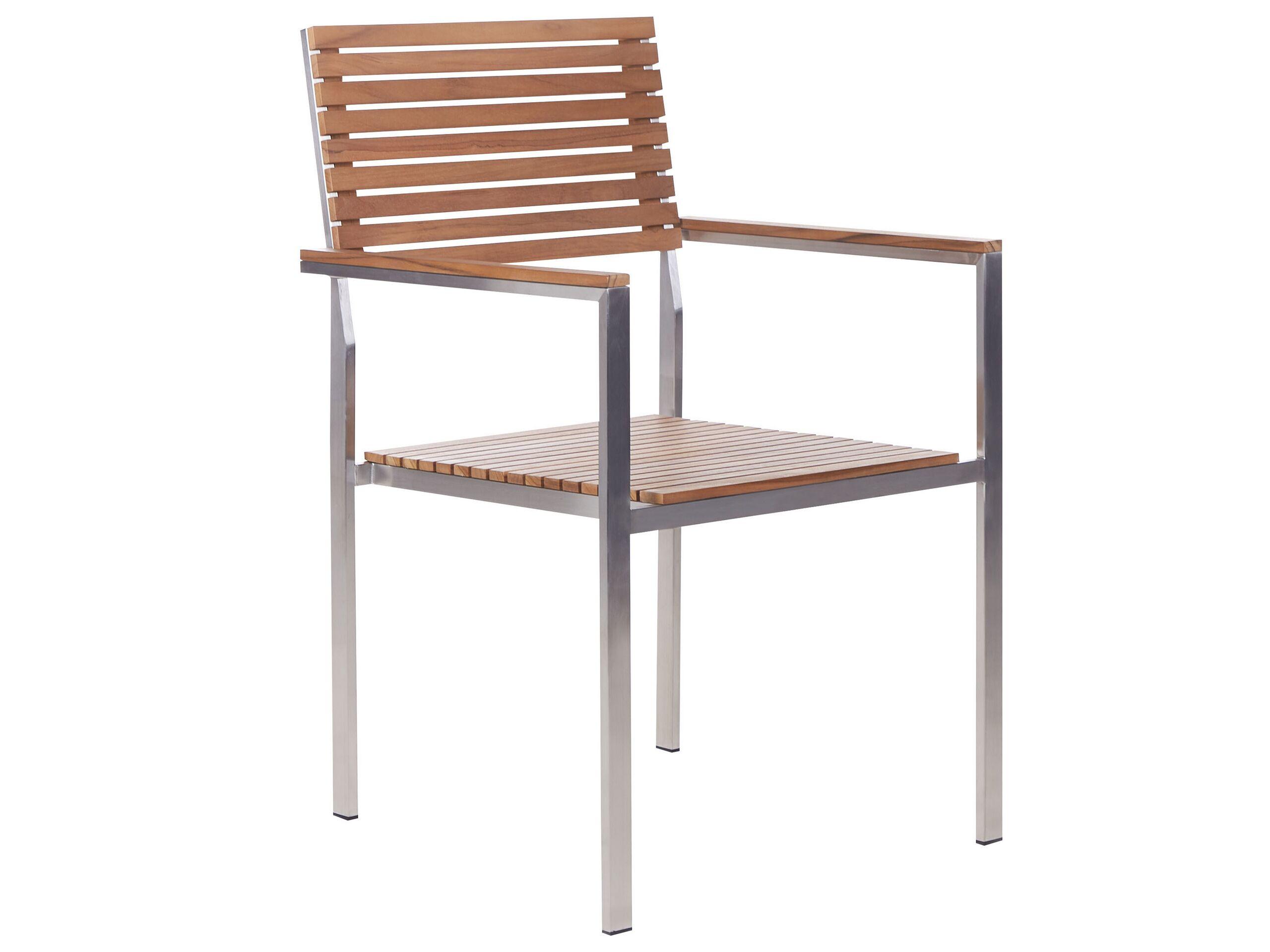 Beliani Salle à manger de jardin avec chaises en Teck certifié FSC® Traditionnel VIAREGGIO  