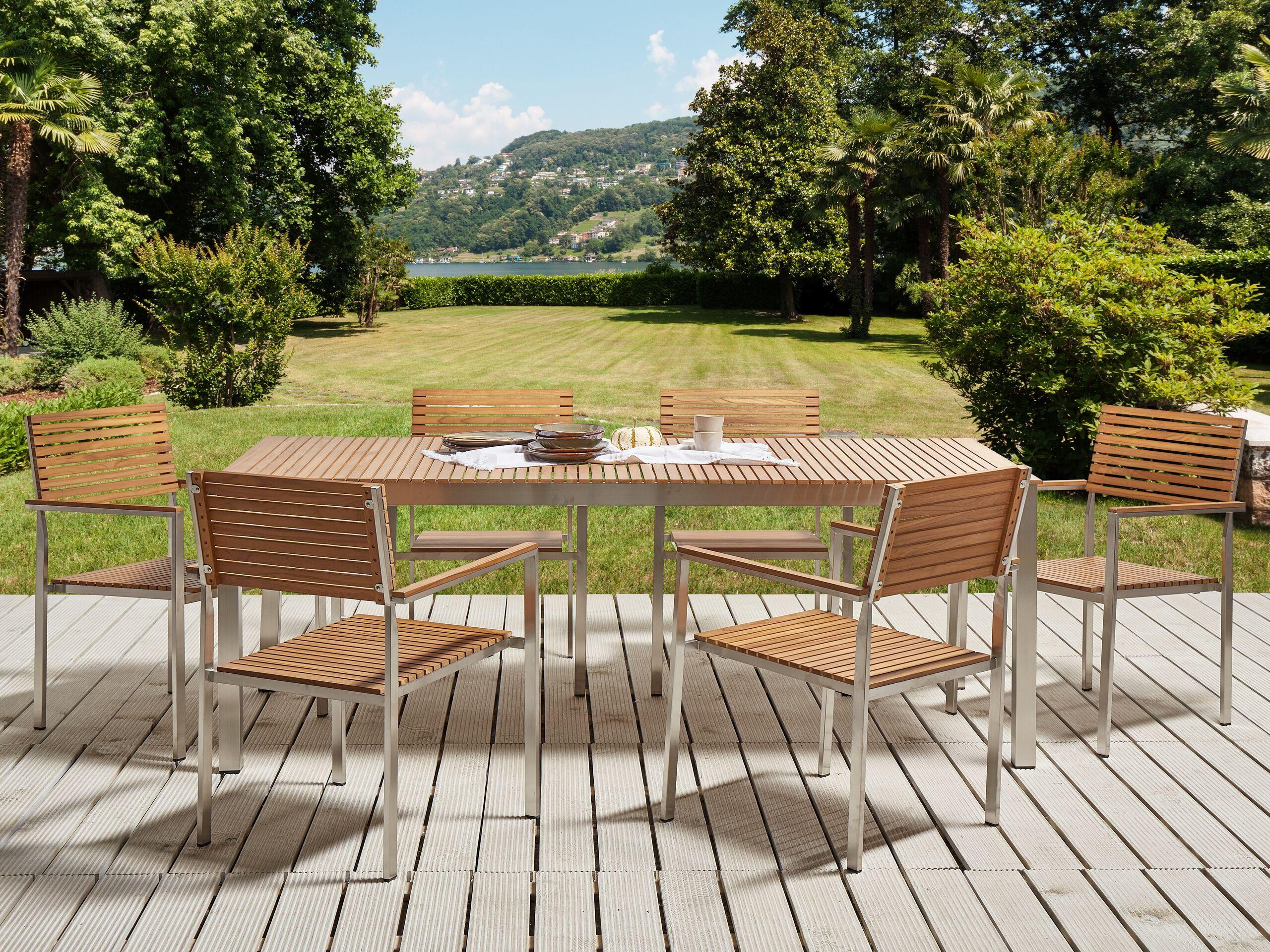 Beliani Salle à manger de jardin avec chaises en Teck certifié FSC® Traditionnel VIAREGGIO  