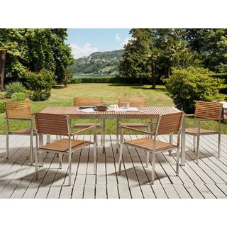 Beliani Salle à manger de jardin avec chaises en Teck certifié FSC® Traditionnel VIAREGGIO  