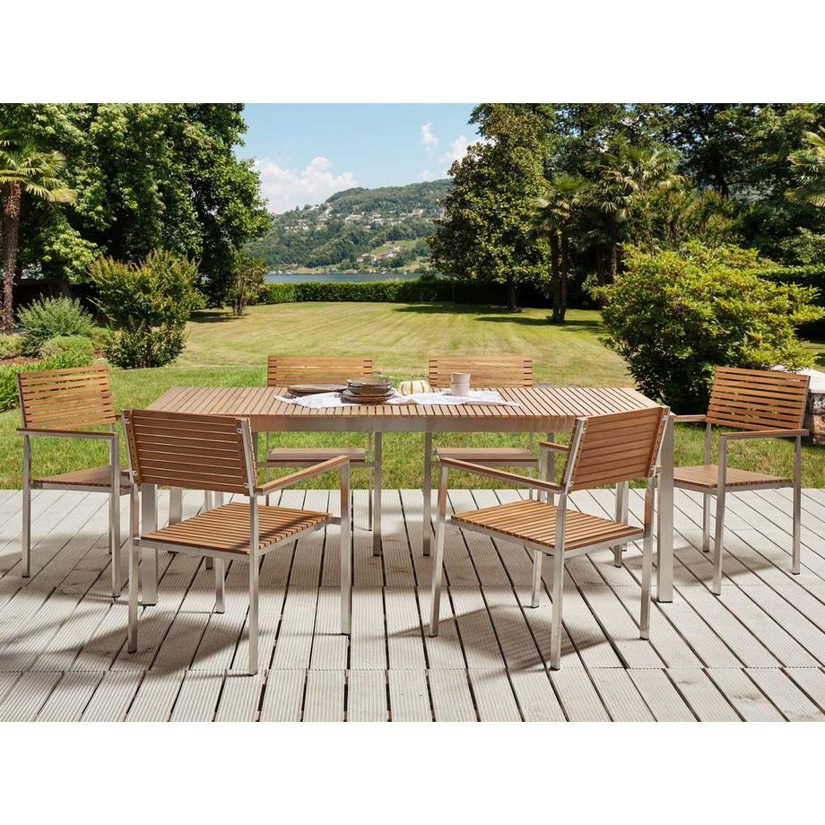 Beliani Salle à manger de jardin avec chaises en Teck certifié FSC® Traditionnel VIAREGGIO  