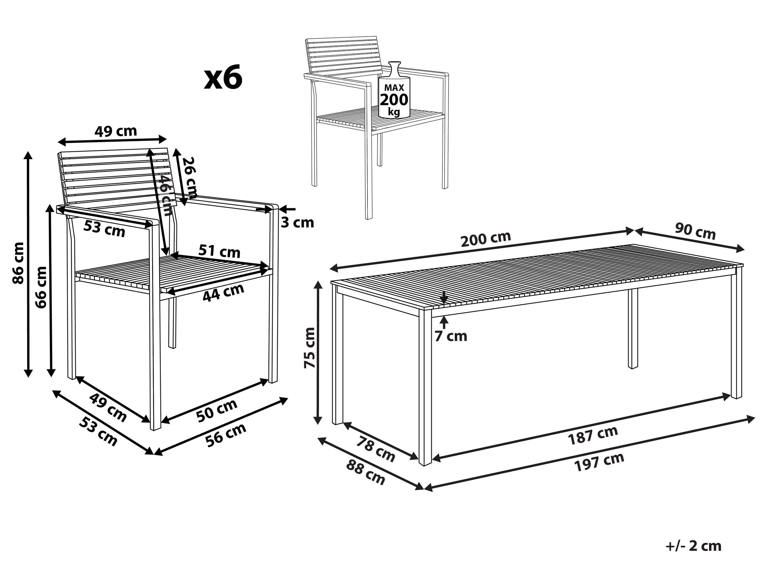 Beliani Salle à manger de jardin avec chaises en Teck certifié FSC® Traditionnel VIAREGGIO  