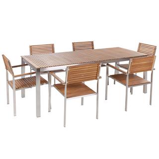Beliani Salle à manger de jardin avec chaises en Teck certifié FSC® Traditionnel VIAREGGIO  