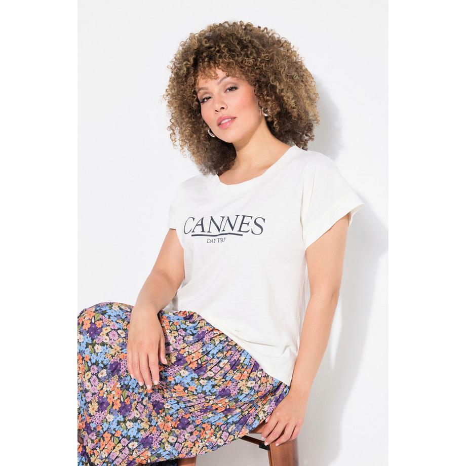 Ulla Popken T-shirt Oversize Girocollo Mezza Manica con Scritta  