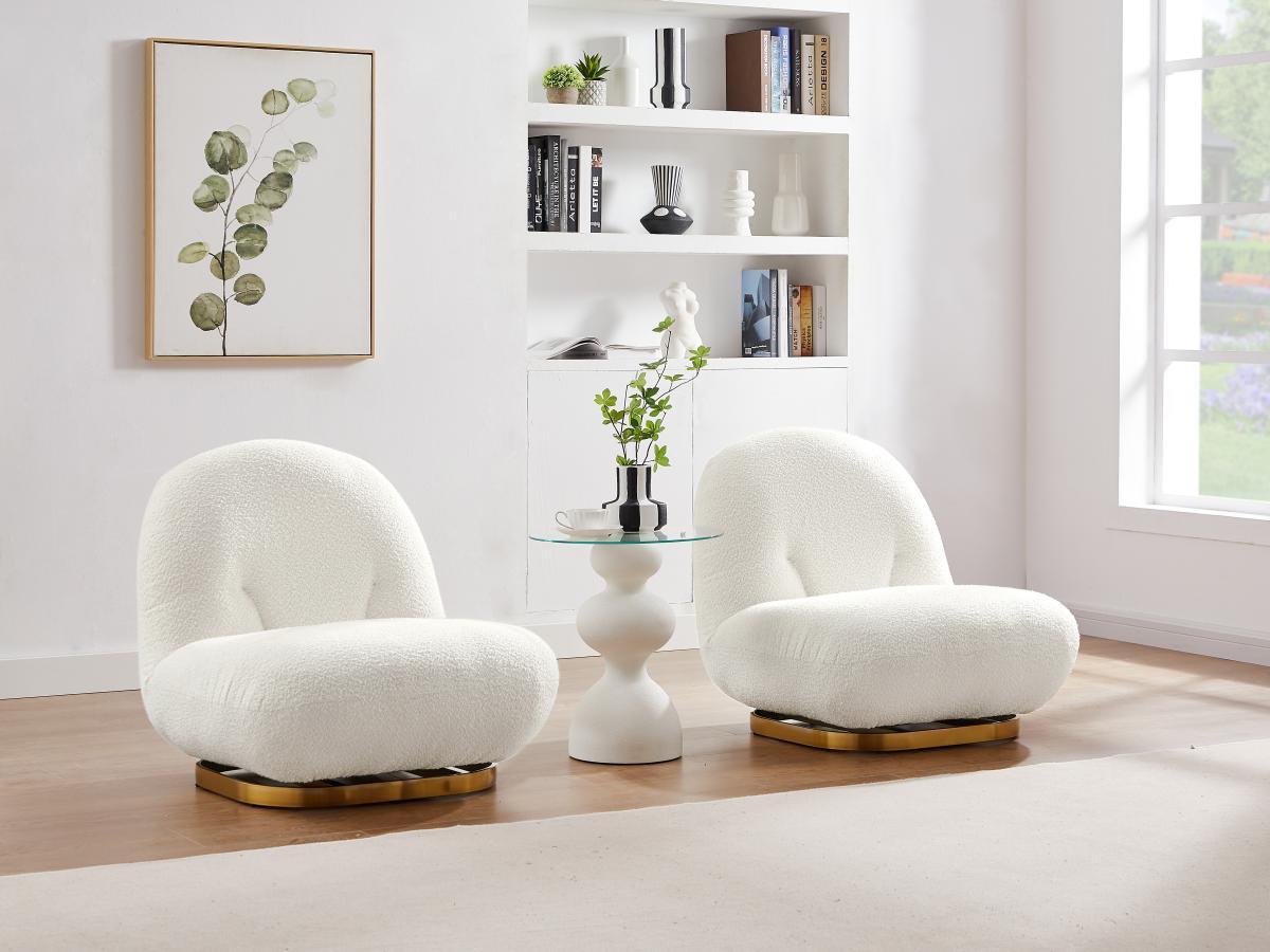 Vente-unique Fauteuil pivotant en tissu bouclette blanc LODOSA  