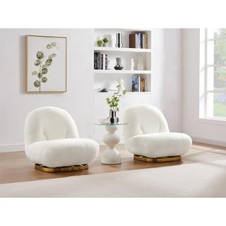 Vente-unique Fauteuil pivotant en tissu bouclette blanc LODOSA  