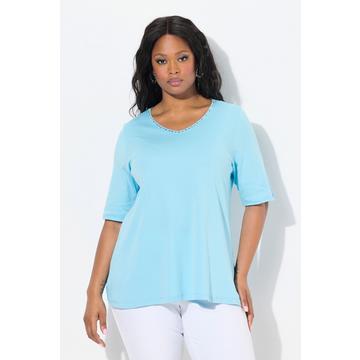 T-shirt dal taglio svasato in cotone Pima con scollo a V e mezze maniche