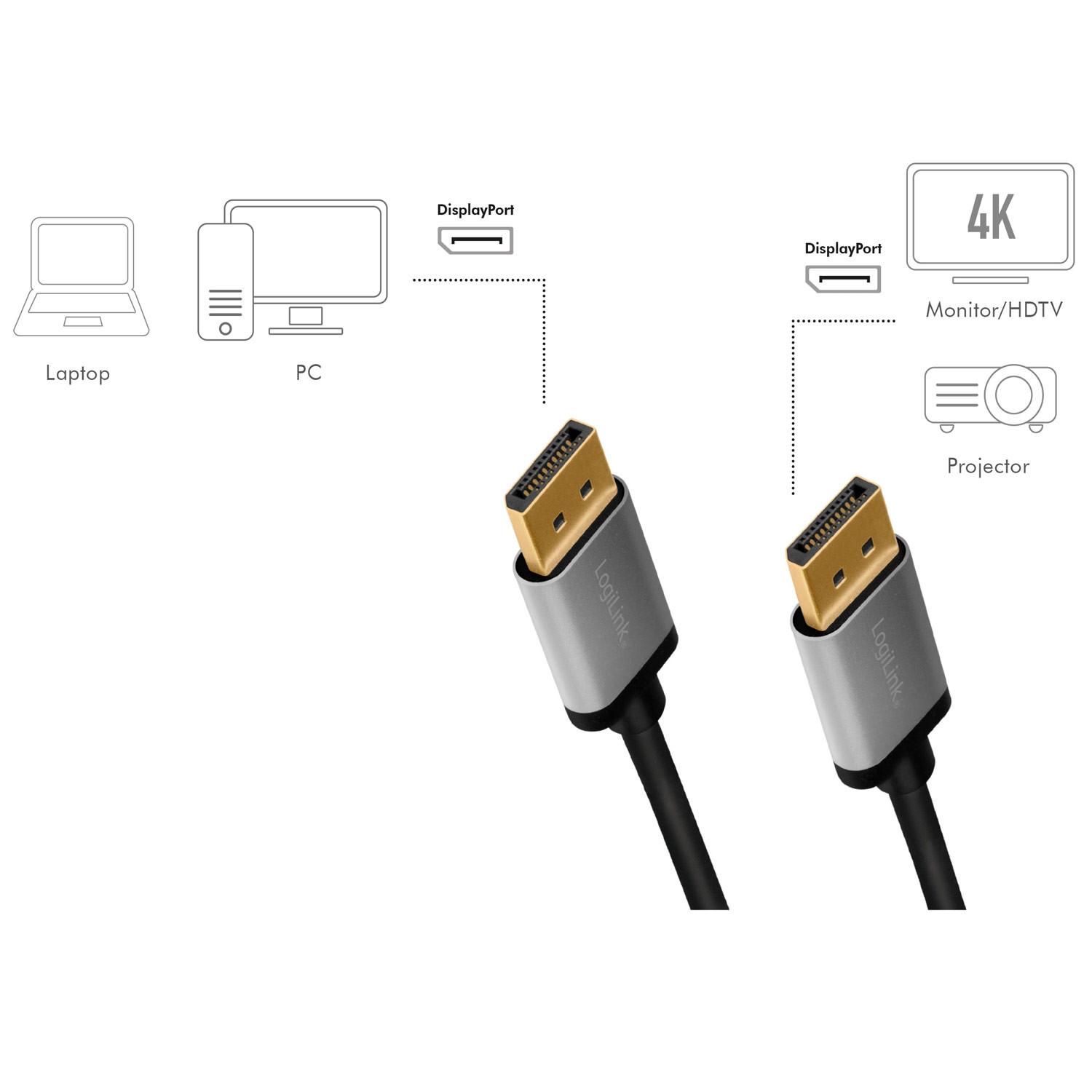 LogiLink  DisplayPort-Kabel 4K/60Hz Aluminium 2m 