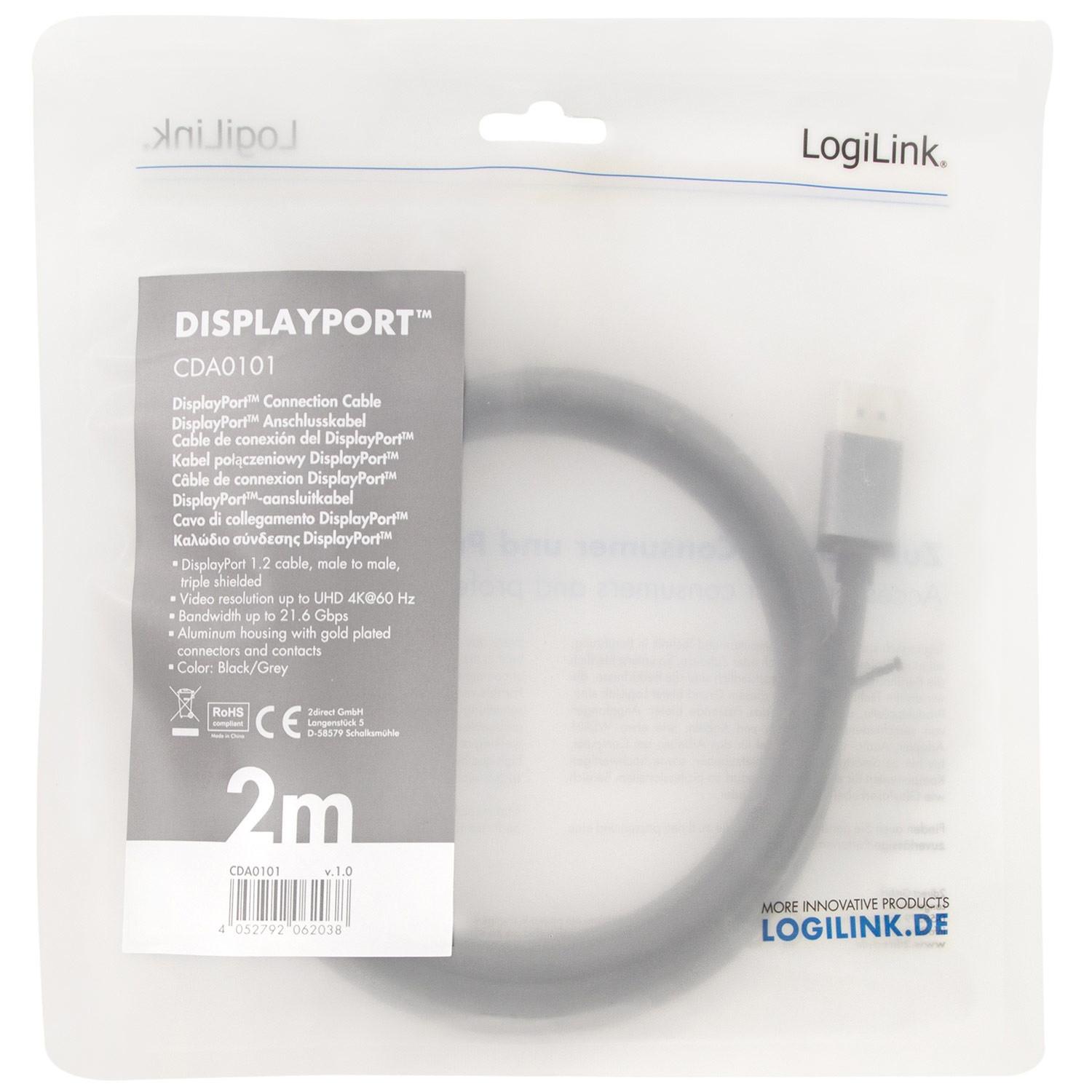LogiLink  DisplayPort-Kabel 4K/60Hz Aluminium 2m 