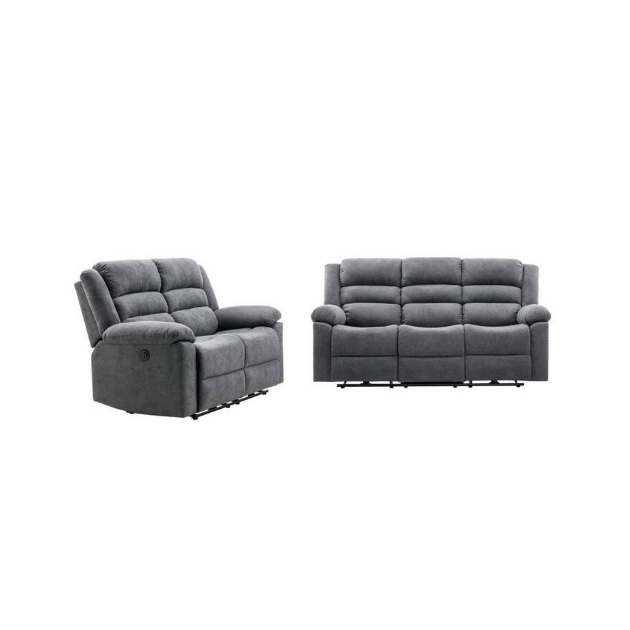 Vente-unique 3-Sitzer-Sofa & 2-Sitzer-Sofa mit elektrischer Relaxfunktion - Grau - Stoff - BUROLO  