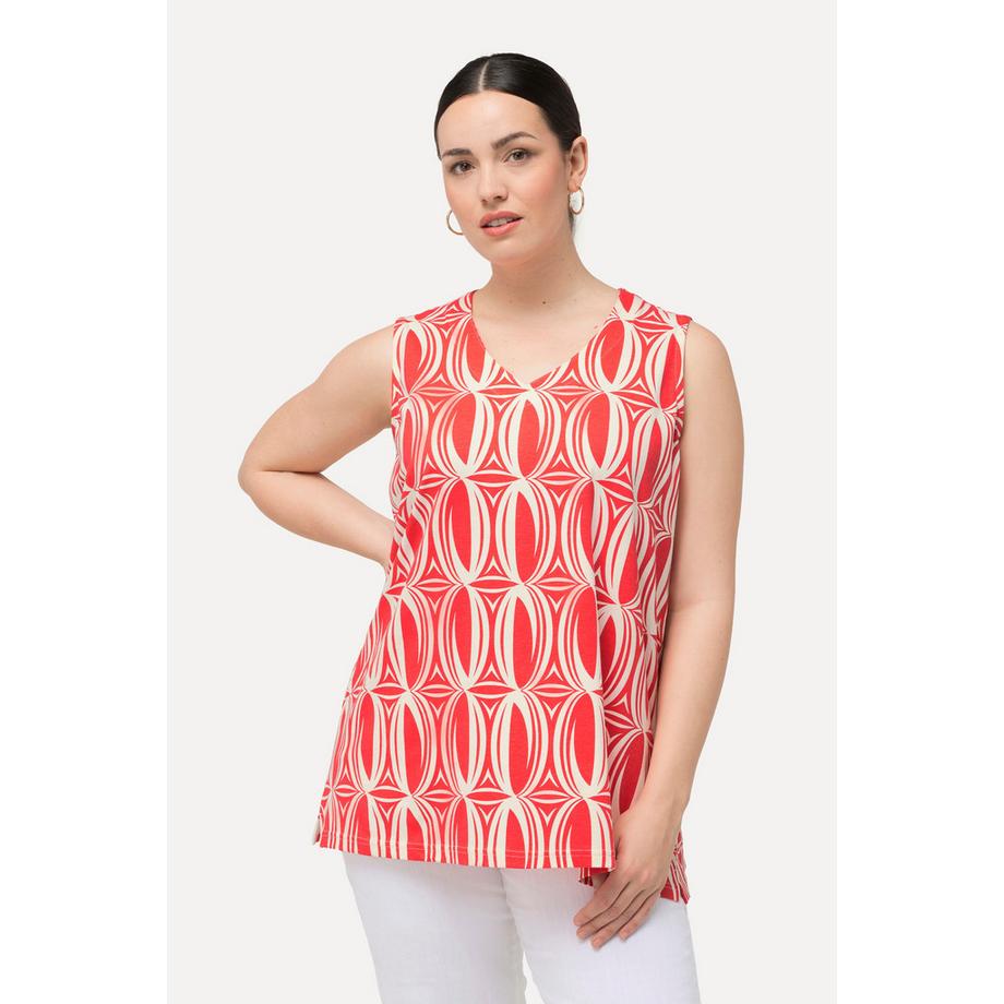 Ulla Popken Stampa Grafica Linea A Scollo V Top Senza Maniche  