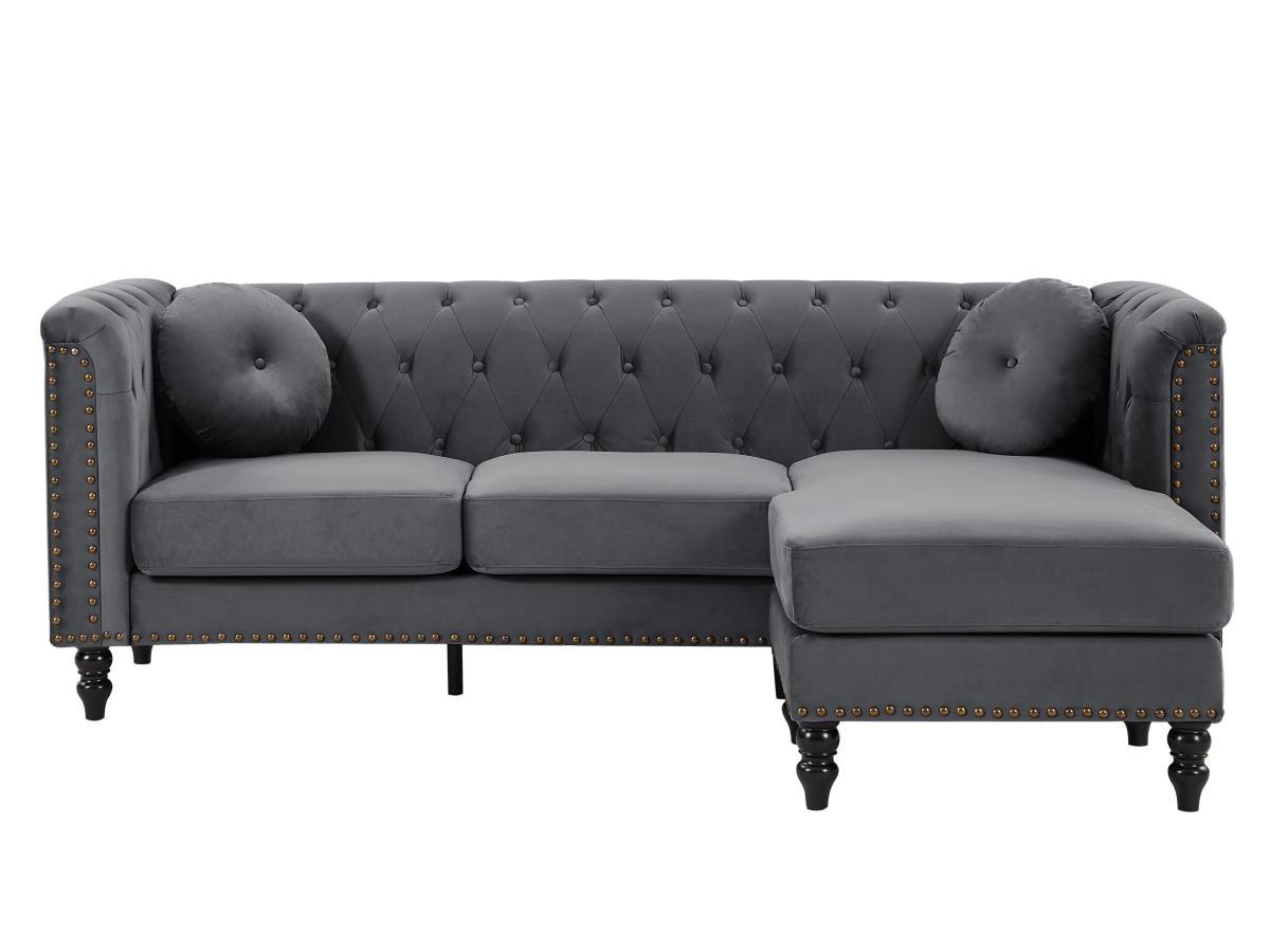 Vente-unique Ecksofa - Ecke wechselbar - Samt - Anthrazit - TURNER  