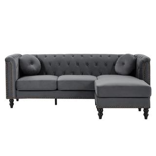 Vente-unique Ecksofa - Ecke wechselbar - Samt - Anthrazit - TURNER  