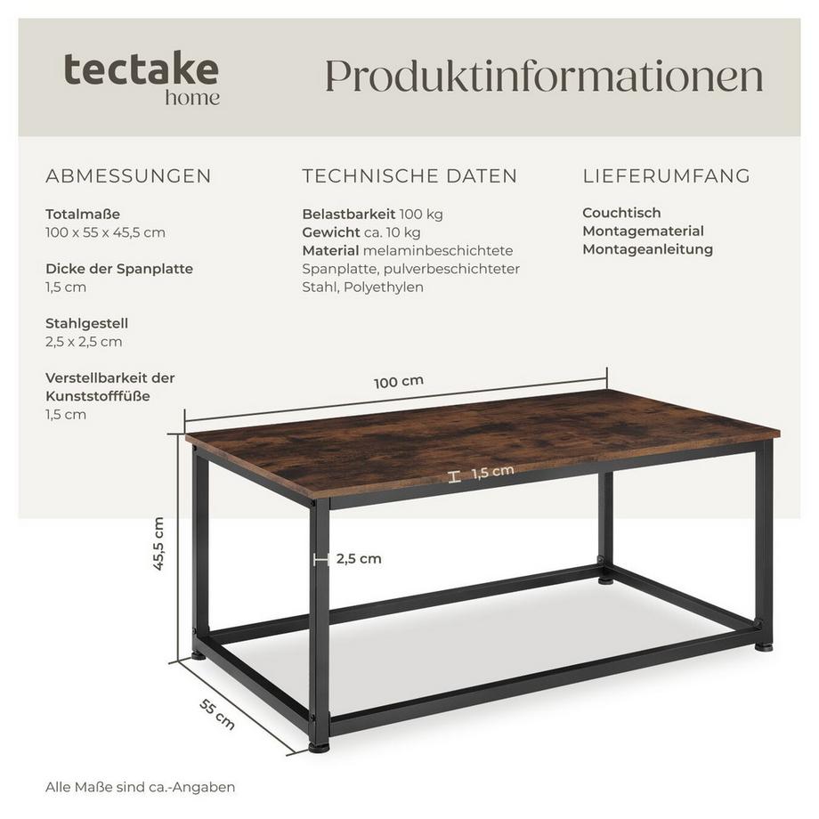 Tectake Couchtisch Lynch Industrial Style Holz und Stahl  