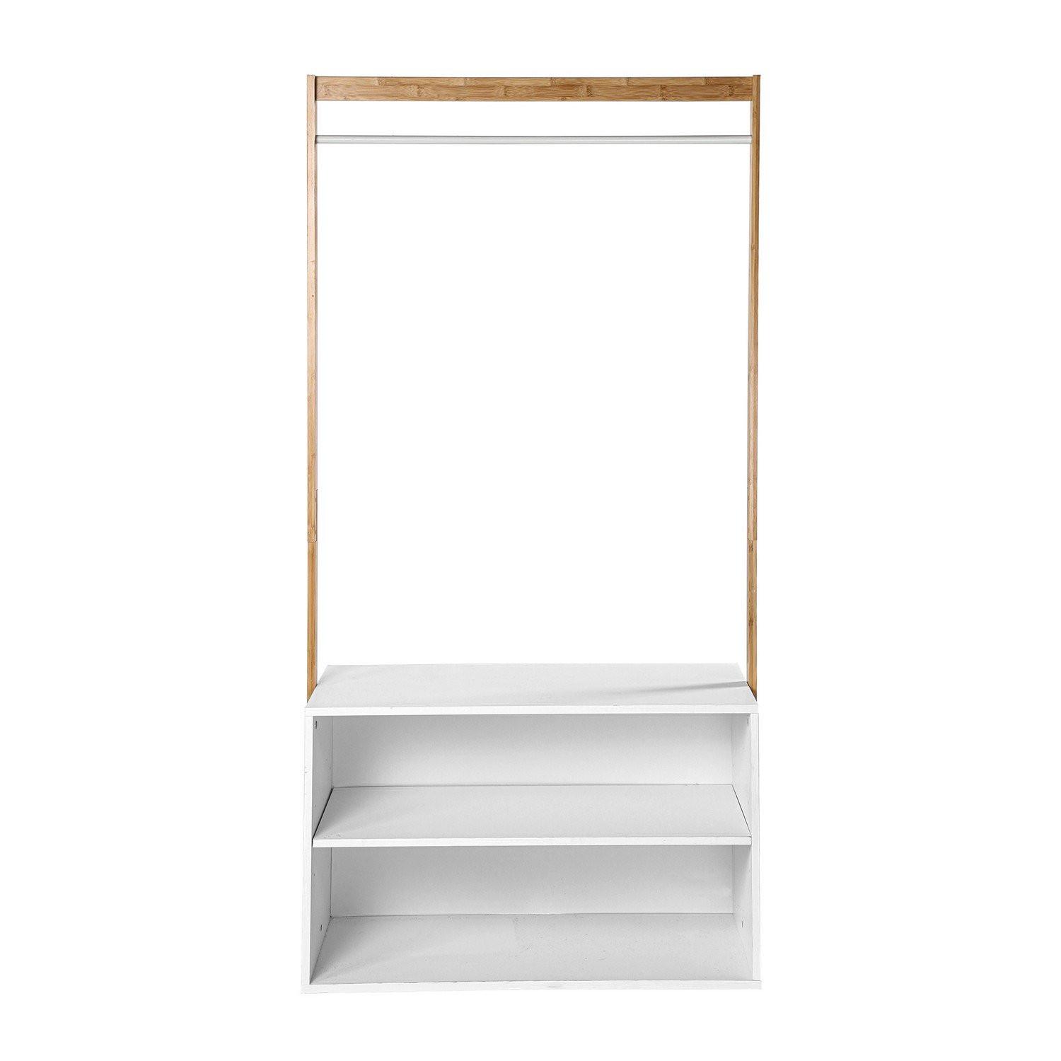 Calicosy Garderobenständer mit Stauraum - Weißdekor und Bamboo - L90 cm  