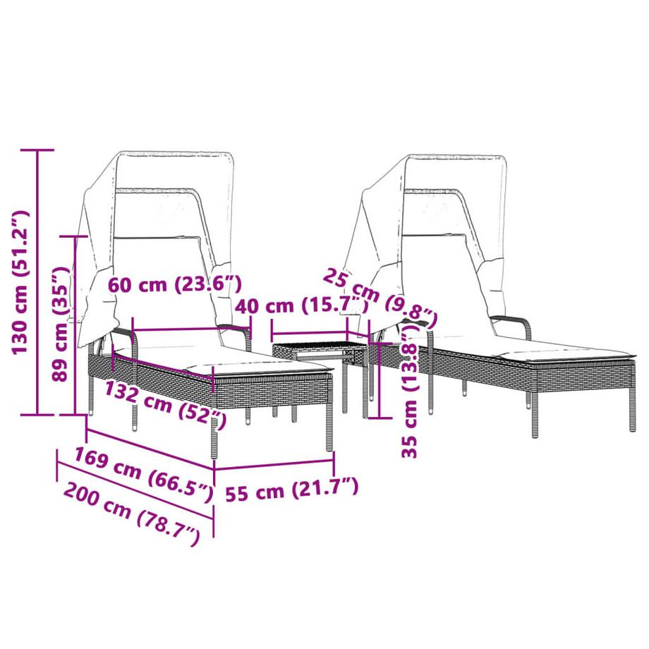 VidaXL Chaise longue rotin synthétique  