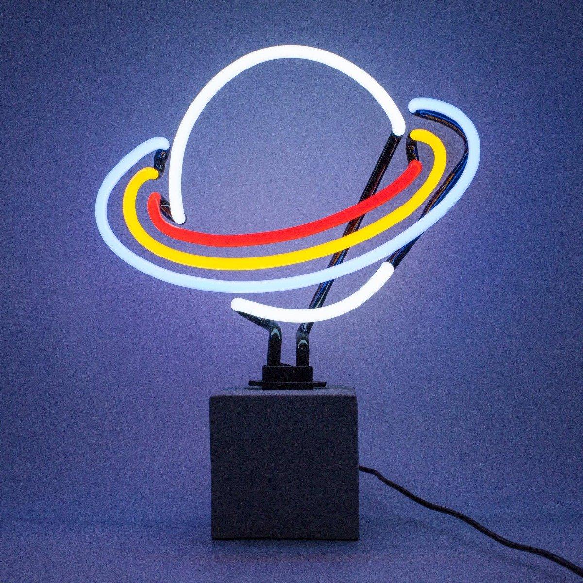 Locomocean Glas Neon Tischlampe mit Betonsockel - Saturn  
