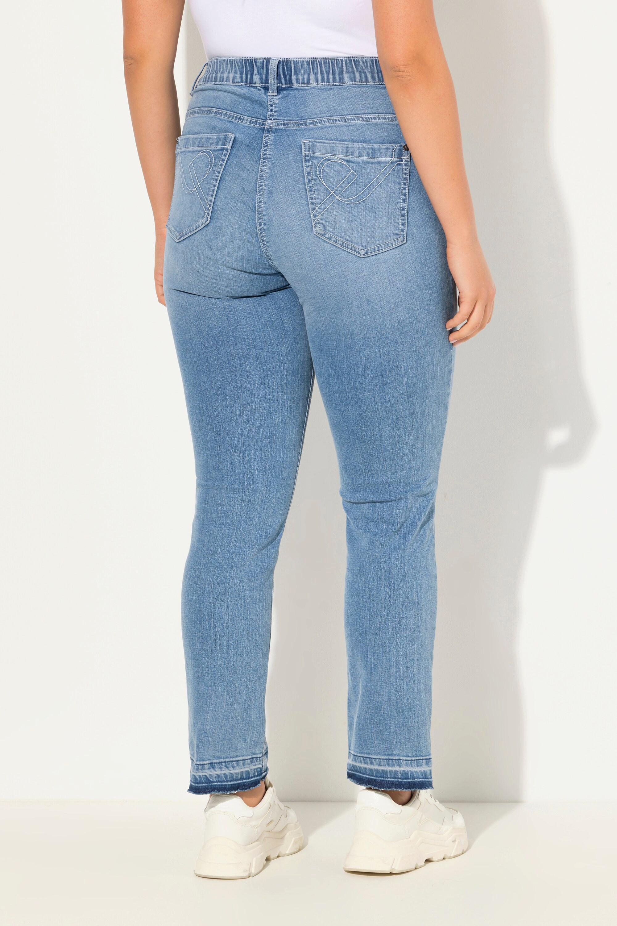 Ulla Popken  Jean Mary Sammy extensible, jambe étroite avec ourlet frangé 