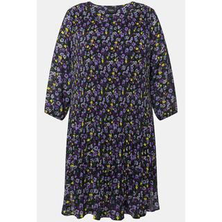 Ulla Popken  Robe courte plissée, fleurs, col rond, manches 3/4 