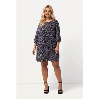 Ulla Popken  Robe courte plissée, fleurs, col rond, manches 3/4 