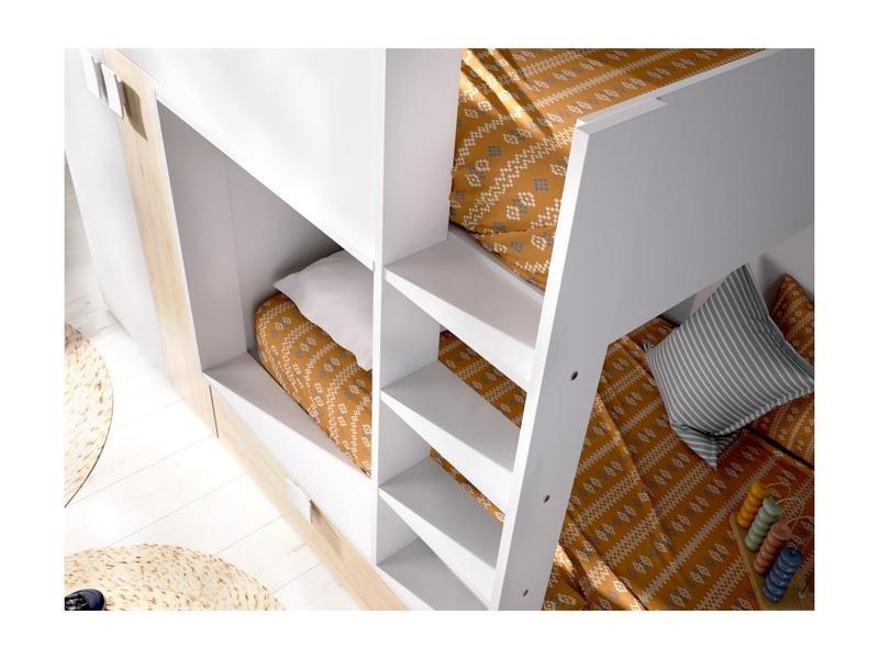 Vente-unique Lits Superposés JUANITO Armoire intégrée2 chêne + matelas  