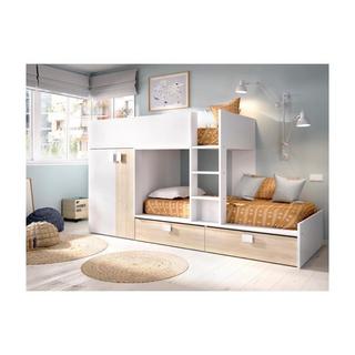 Vente-unique Lits Superposés JUANITO Armoire intégrée2 chêne + matelas  