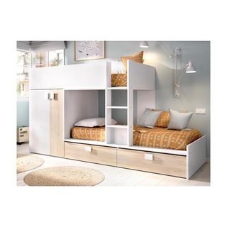 Vente-unique Lits Superposés JUANITO Armoire intégrée2 chêne + matelas  