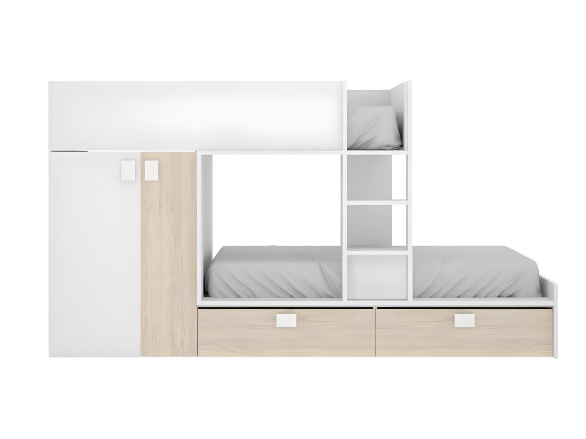 Vente-unique Etagenbett mit Kleiderschrank + MatratzeEichefarben JUANITO  