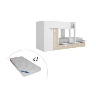 Vente-unique Etagenbett mit Kleiderschrank + MatratzeEichefarben JUANITO  
